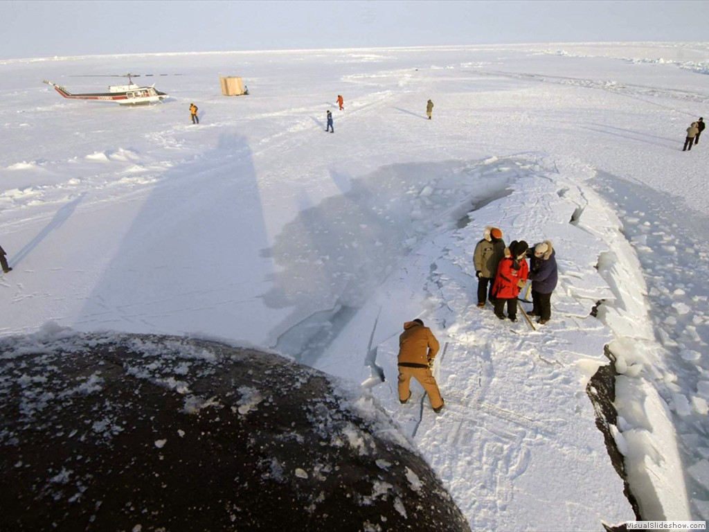 USS Alexandria (SSN-757) after surfacing through two feet of ice during (ICEX-07).
