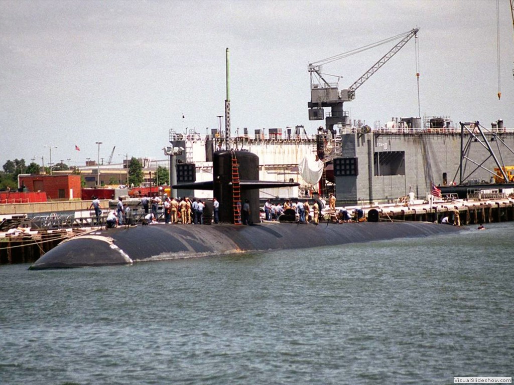 USS Baltimore (SSN-704) tied up at pier 23 berth 6 at NAS Norfolk VA 19 August 1995.